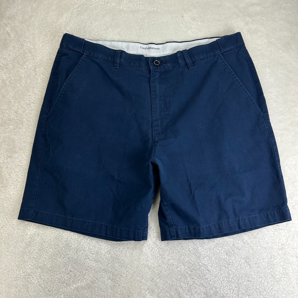 Croft & Barrow Chino Shorts Mens 40 Navy Blue Flat Front Classic Comfort Pockets